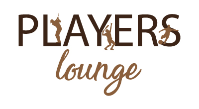 The image is a logo for "Players Lounge," with the word "Players" featuring silhouettes of sports figures like a golfer and a soccer player integrated into the letters. Below, "lounge" is written in cursive.