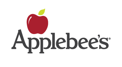 tha Applebees logo written in black color with an apple above the letter P in red.