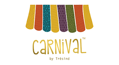 Carnival by Tresind شعار يظهر عنوان Carnival by Tresind مكتوبًا باللون الذهبي أسفل مظلة متجر ملونة