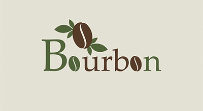 الشعار يوضح "Bourbon" باللون البني والاخضر والخلفيه بيج