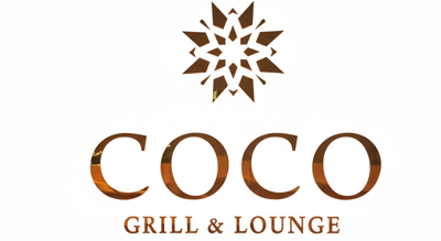الشعار يوضح "COCO Restaurant Dubai " باللون البني والخلفيه بني