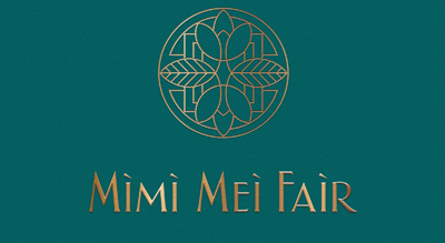 الشعار يوضح "MiMi Mei Fair Restaurant Dubai " باللون الذهبي والخلفيه خضراء
