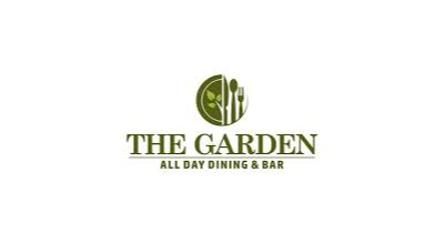 الشعار يوضح "Garden Restaurant" باللون الاخضر والخلفيه بيضاء