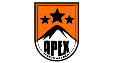 الصورة عبارة عن شعار" Apex sports academy " مكتوبة باللون الاسود مع خلفيه بيضاء