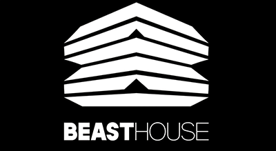 الصورة عبارة عن شعار"Beast House " مكتوبة باللون الاسود مع خلفيه بيضاء