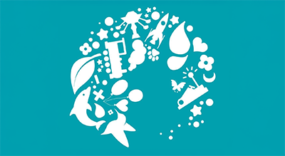 الصوره توضح دائرة من رموز بيضاء صغيرة على خلفية زرقاء.