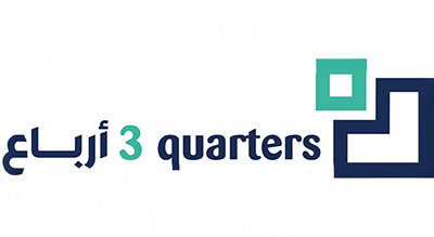 الصوره توضح شعارمتجر ثلاث أرباع باللون الاسود والذهبي والخلفيه بيضاء