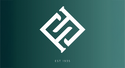 الصورة عبارة عن حرفين متلاصقين ببعض باللون الابيض والخلفيه خضراء "F"