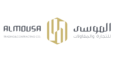 الصورة عبارة عن شعار "AlMousa Furniture" مكتوبة باللون الرمادي والاسود مع خلفيه صفراء