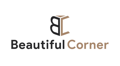 الصورة عبارة عن شعار"Beautiful Corner" مكتوبة باللون الزيتي والاسود مع خلفيه الابيض