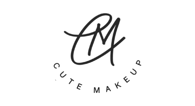 الصورة توضح اسم البراند "Cute Make Up " لون الخط اسود مع خلفيه ابيض