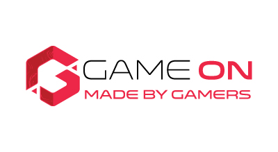 الصورة عبارة عن شعار " Game On " مكتوبة باللون الاسود مع خلفيه بيضاء