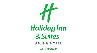 الصورة عبارة عن شعار Holiday Inn & Suites Al Khobar مكتوبة باللون الاخضر مع خلفيه ابيض