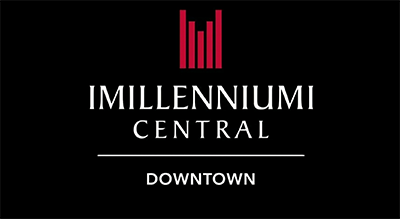 الصورة عبارة عن شعار Millennium Central مكتوبة باللون الابيض مع خلفيه اسود